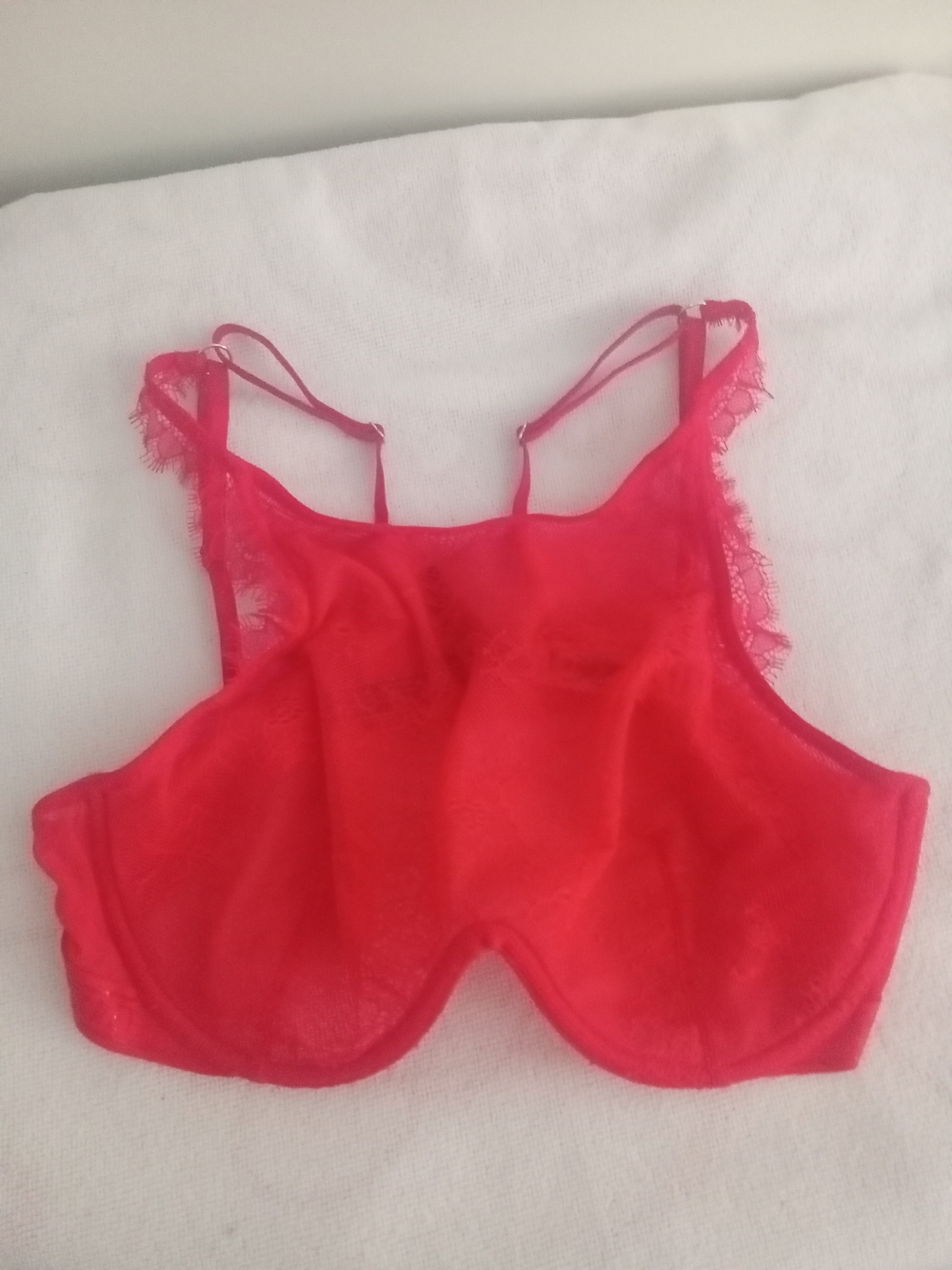 NWT Victoria's Secret Bright Red Sheer Lace Underwire Bralette 36C